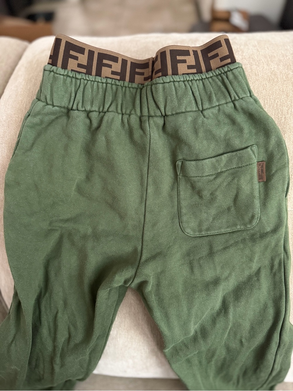 Fendi Kids Olive Green Joggers with Logo Waistband